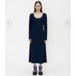 Stine Goya Orchid Midi Dress Medium Navy Blue Floral Designer Stretch Jersey